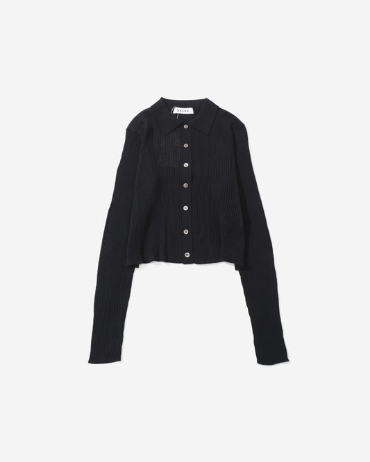F.TWIST COTTON SILK RIB POLO CARDIGAN