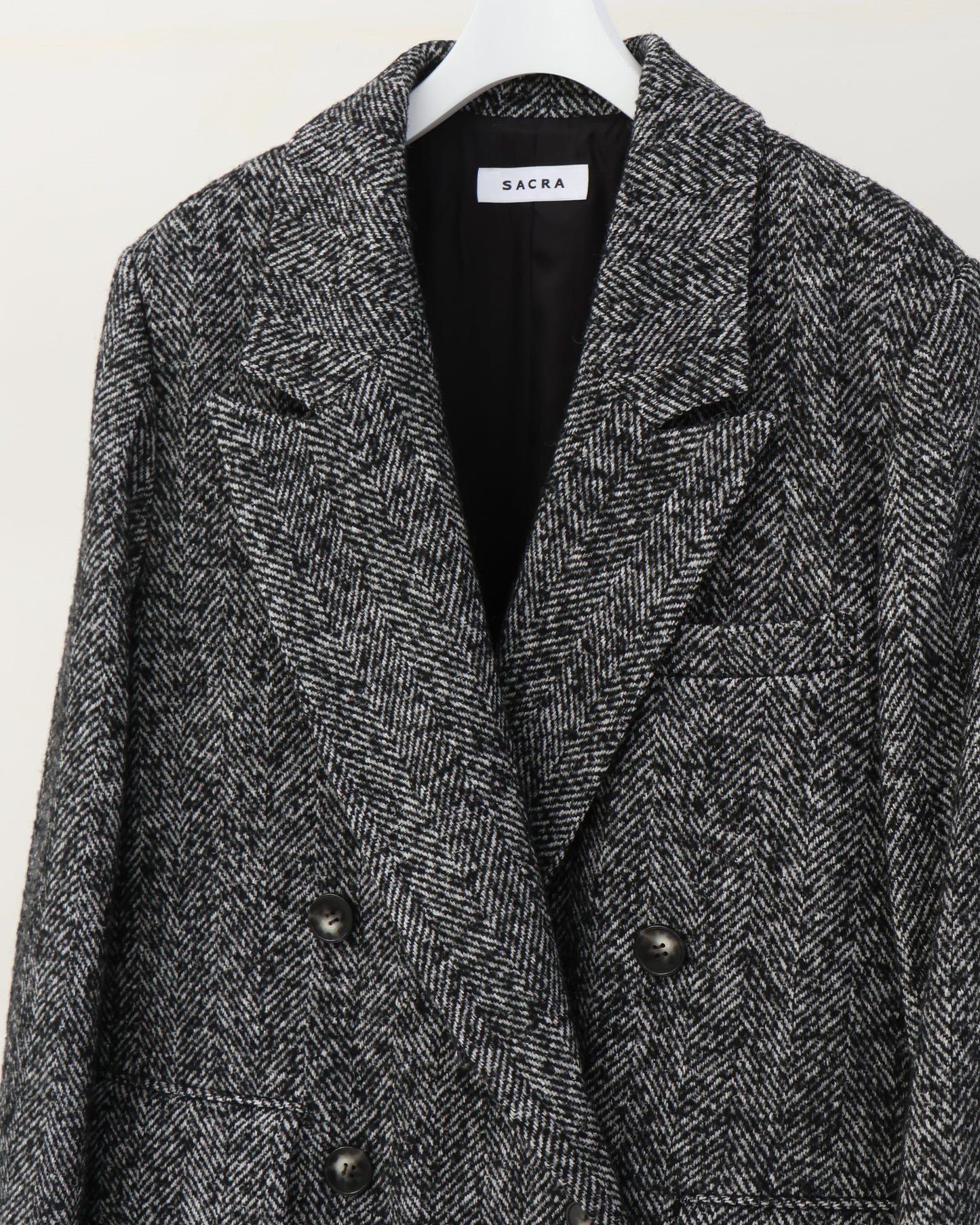 WOOL SOLK HERRINGBONE COAT