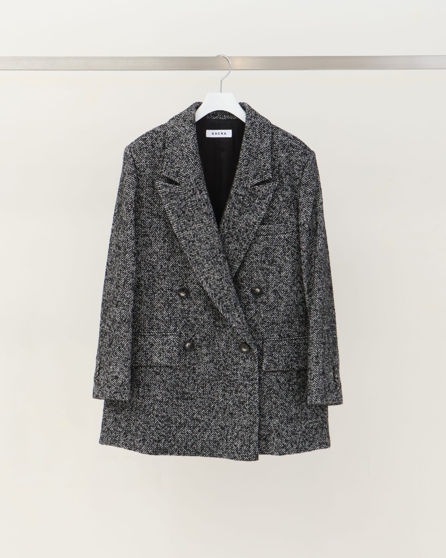 WOOL SOLK HERRINGBONE COAT