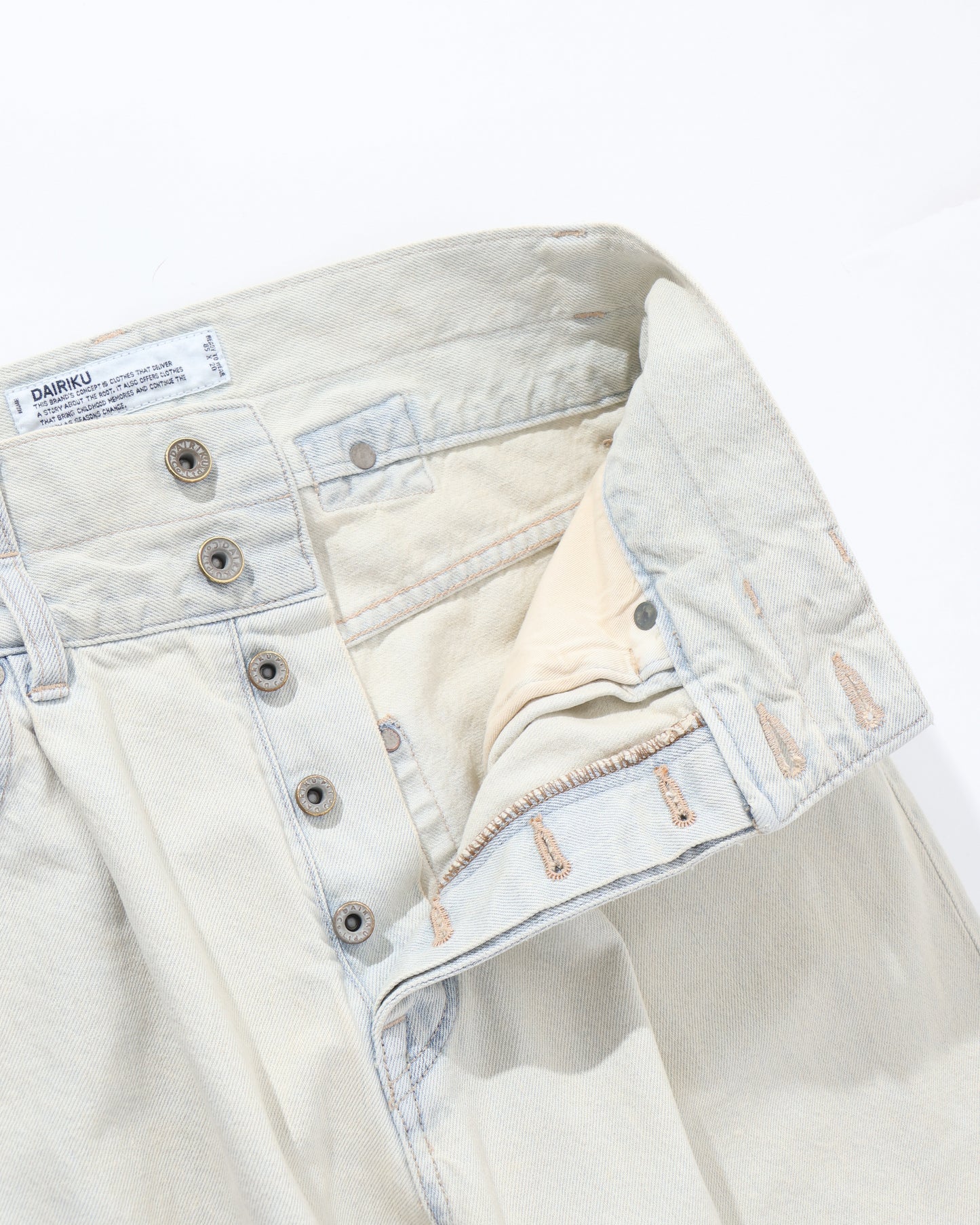 "Ice Wash" W-Velt Wide Denim Pants