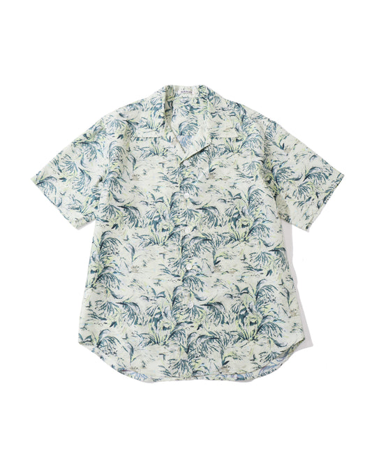 PRINTED AIRY SILK HALF-SLEEVED SHIRT PALE GREEN