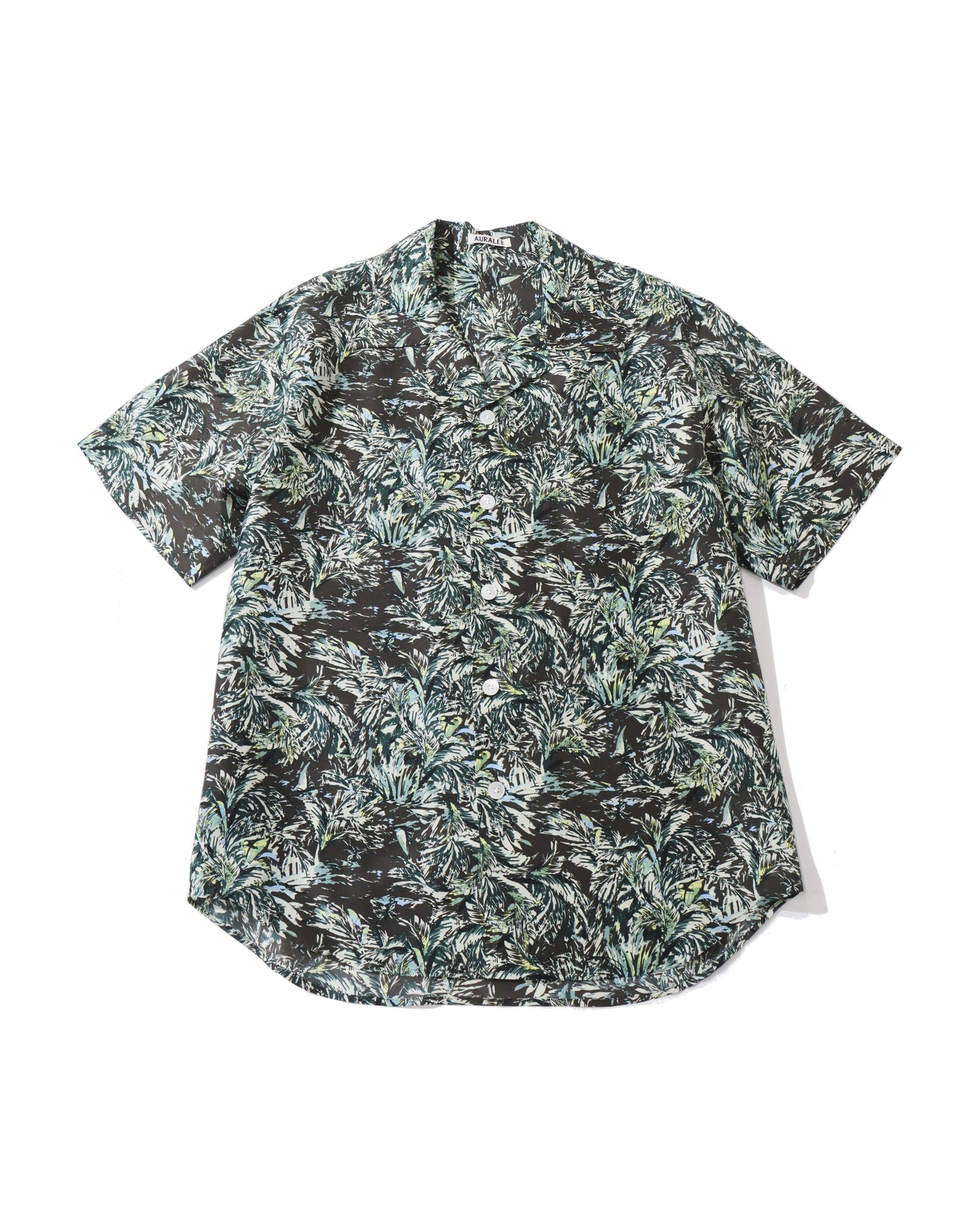 PRINTED AIRY SILK HALF-SLEEVED SHIRT DARK BROWN