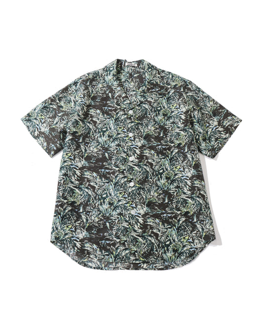 PRINTED AIRY SILK HALF-SLEEVED SHIRT DARK BROWN