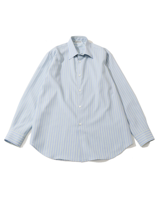 SUPER FINE WOOL STRIPE SHIRT SAX BLUE LIME STRIPE