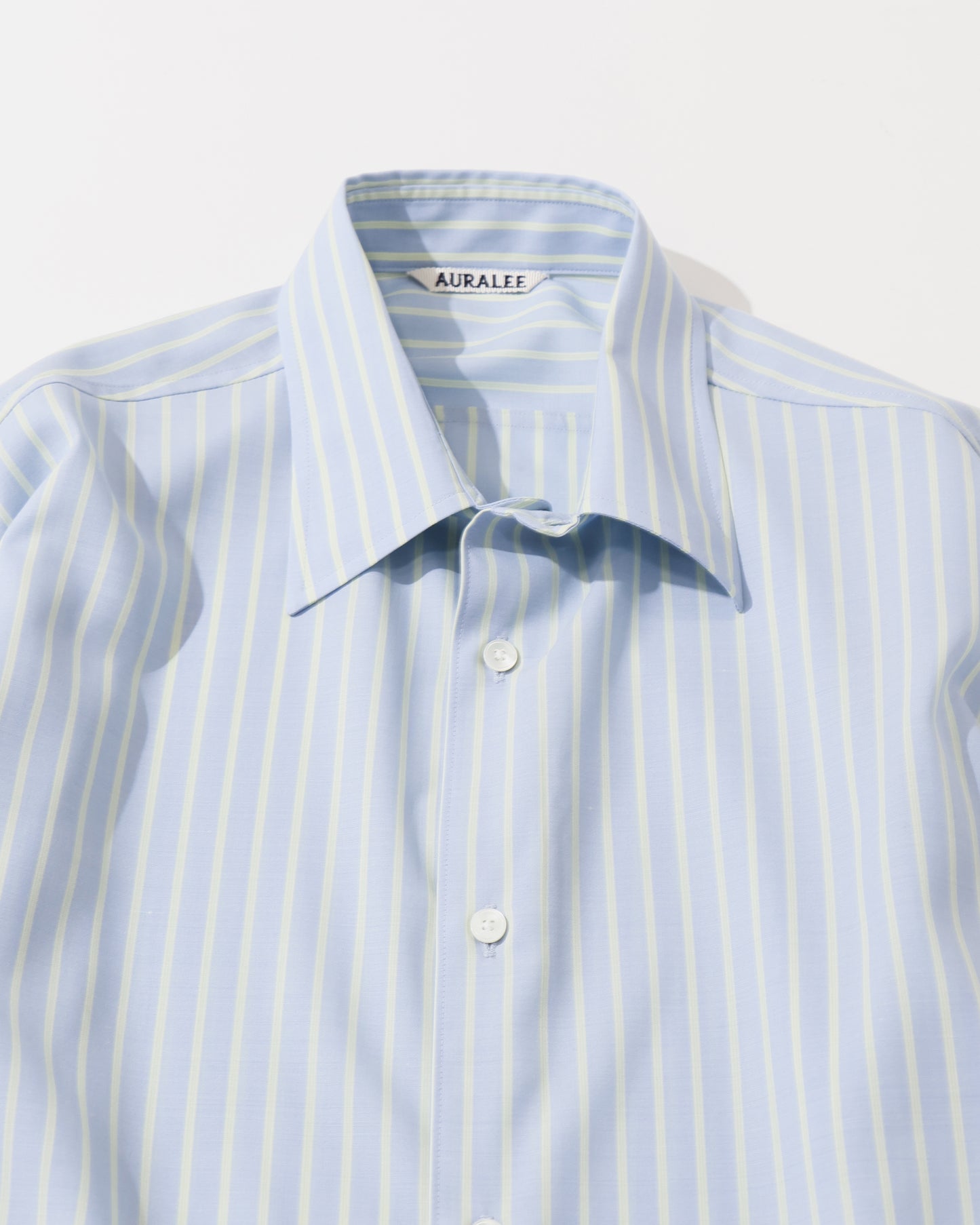 SUPER FINE WOOL STRIPE SHIRT SAX BLUE LIME STRIPE