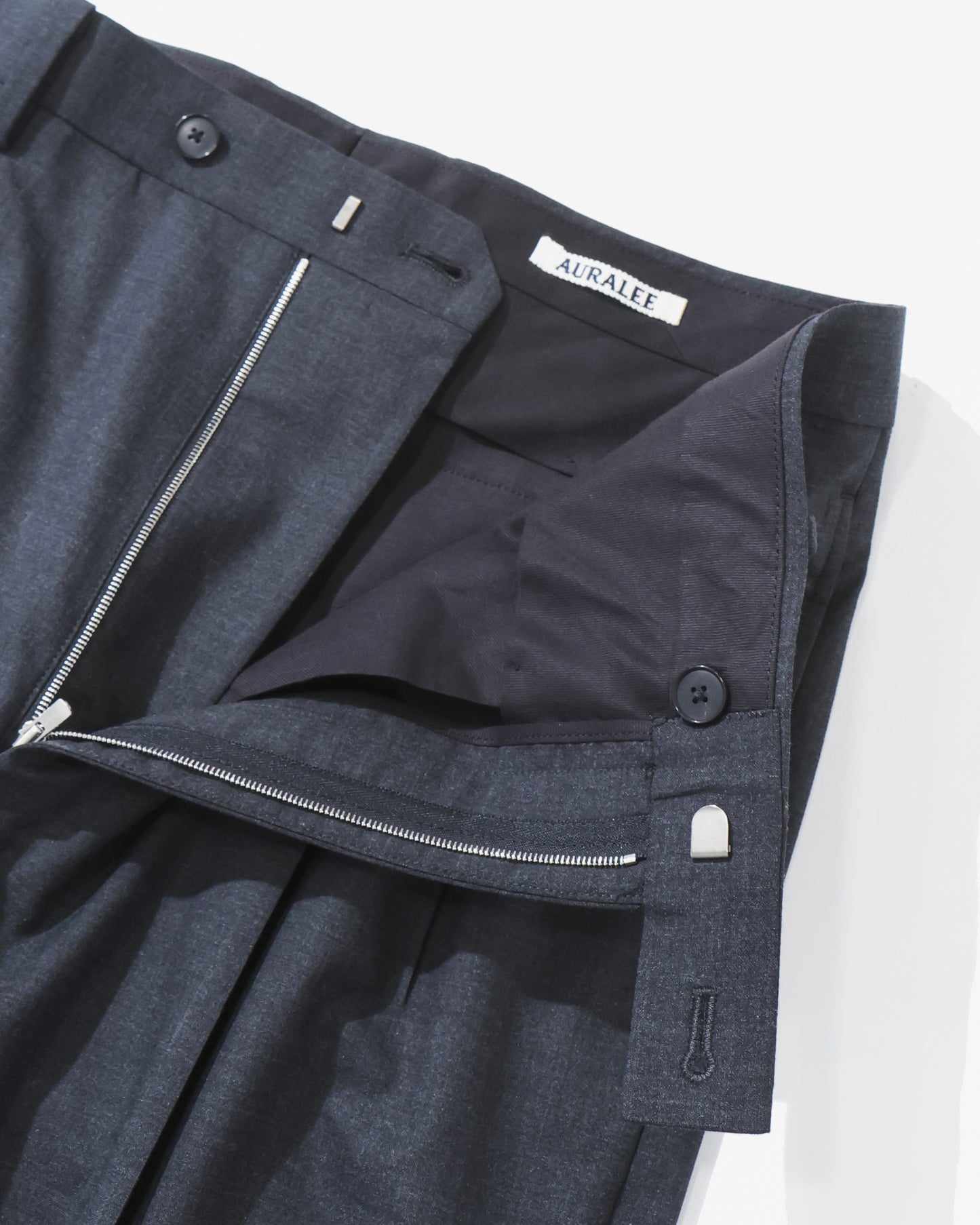 ULTRA FINE TROPICAL WOOL TWO-TUCK SLACKS TOP CHARCOAL