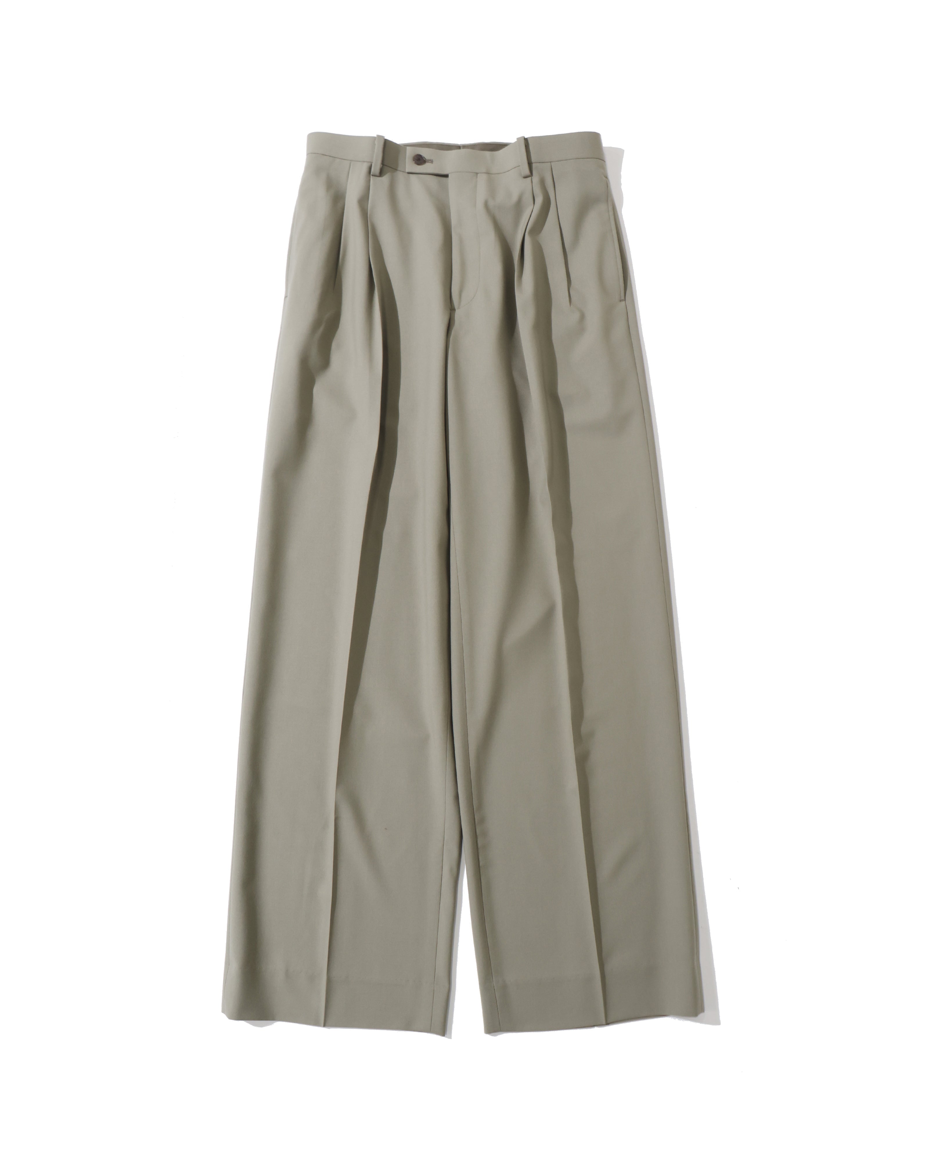 ULTRA FINE TROPICAL WOOL TWO-TUCK SLACKS LIGHT KHAKI – TIME AFTER TIME