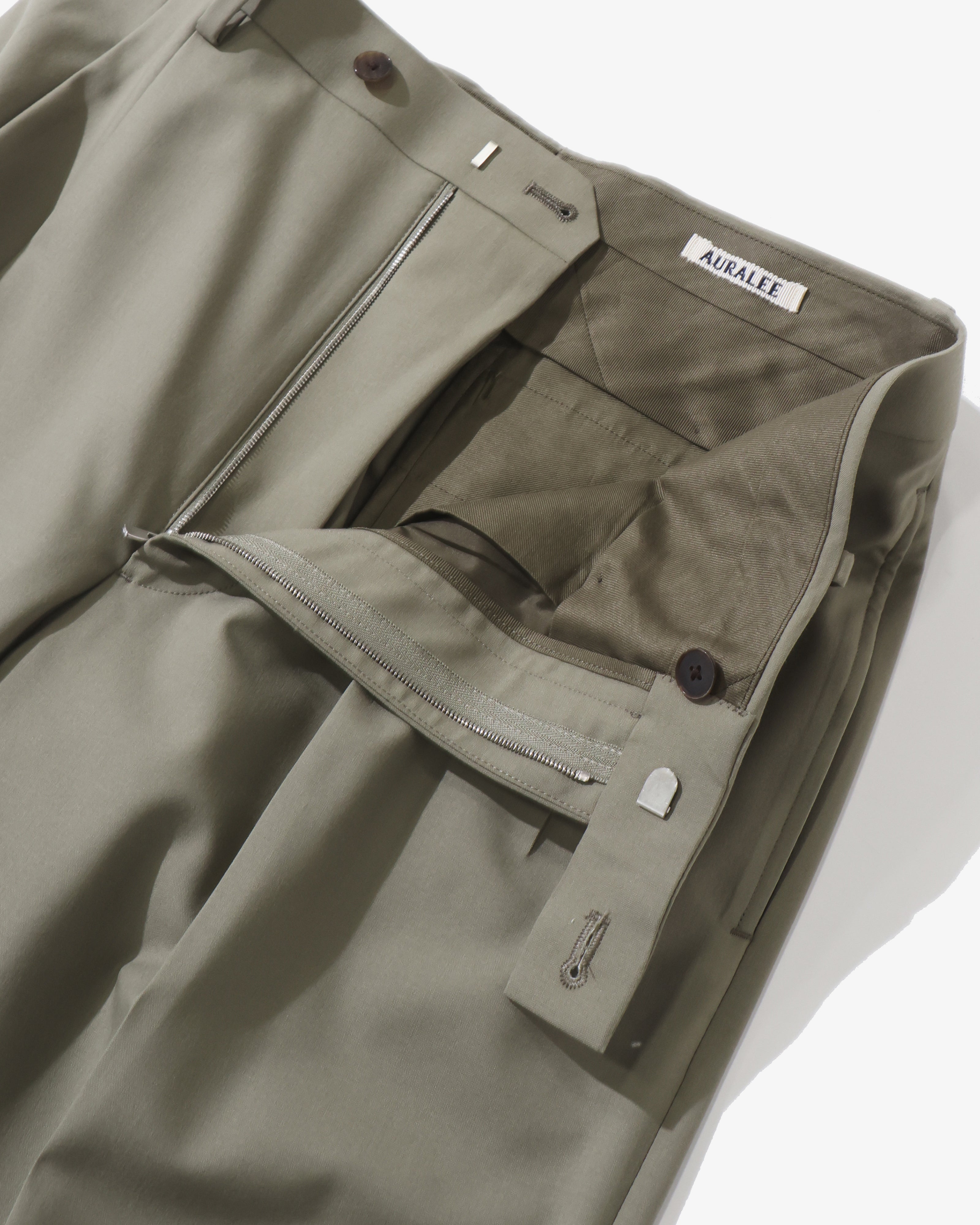 ULTRA FINE TROPICAL WOOL TWO-TUCK SLACKS LIGHT KHAKI – TIME AFTER TIME