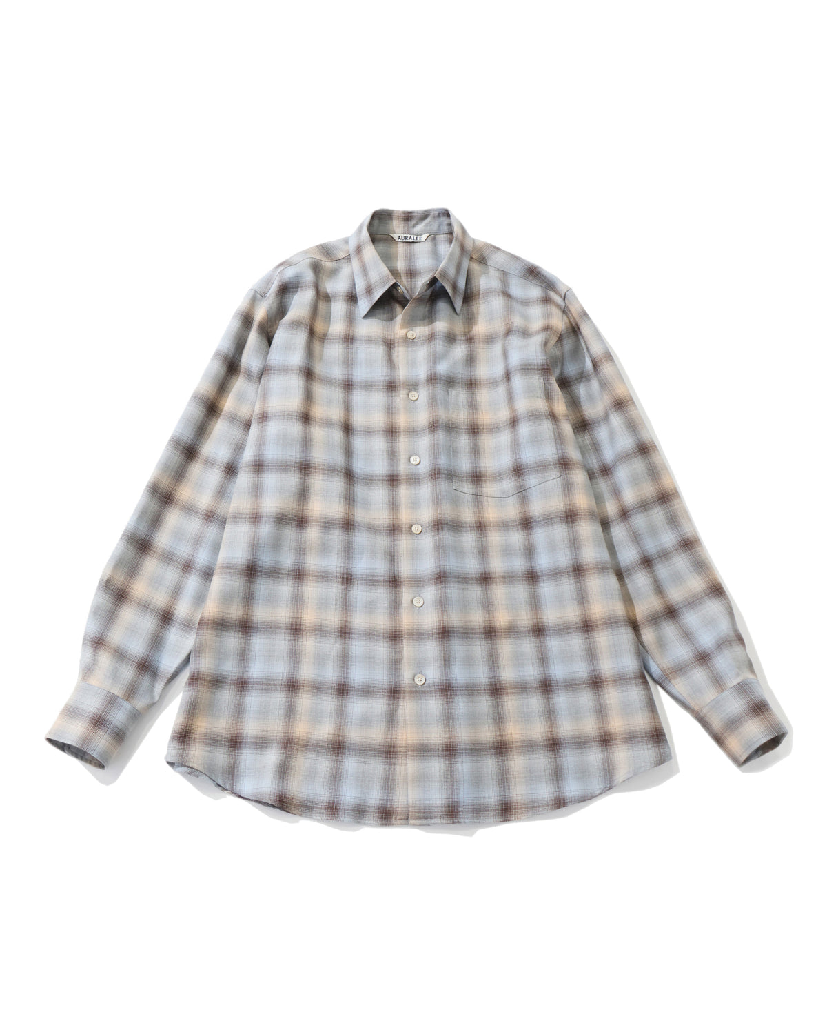 SUPER LIGHT WOOL CHECK SHIRT BLUE ORANGE CHECK