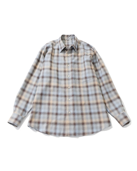 SUPER LIGHT WOOL CHECK SHIRT BLUE ORANGE CHECK