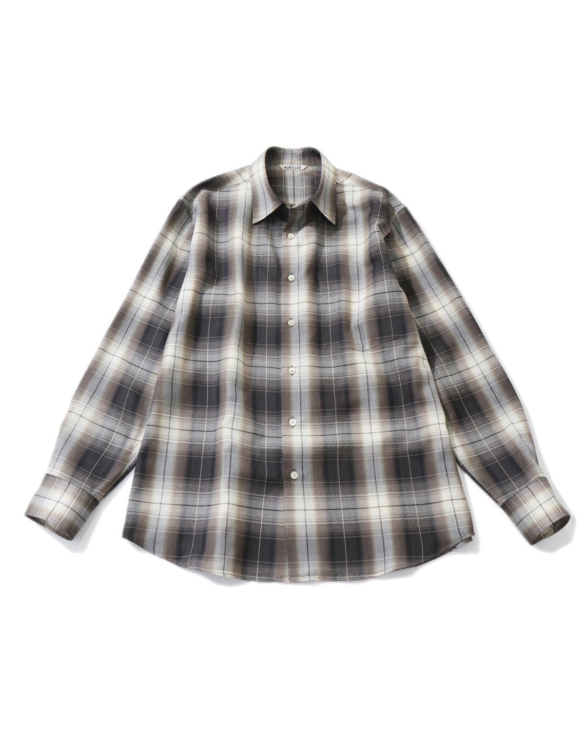 SUPER LIGHT WOOL CHECK SHIRT BROWN CHARCOAL CHECK
