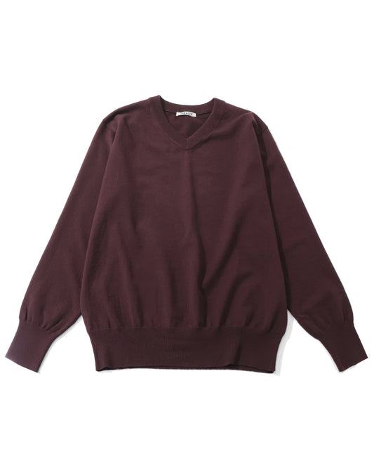 HIGH TWIST WOOL KNIT V-NECK P/O RED BROWN