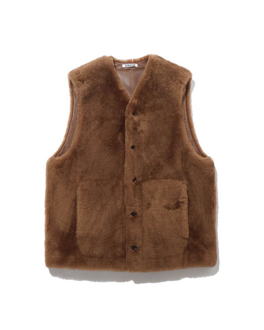 STRAIGHT MERINO MOUTON FUR VEST BROWN