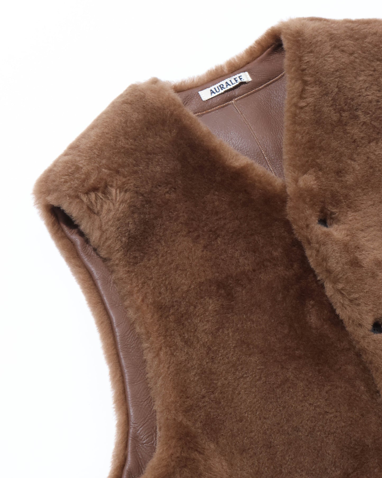 STRAIGHT MERINO MOUTON FUR VEST BROWN