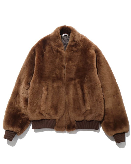 STRAIGHT MERINO MOUTON FUR ZIP BLOUSON BROWN