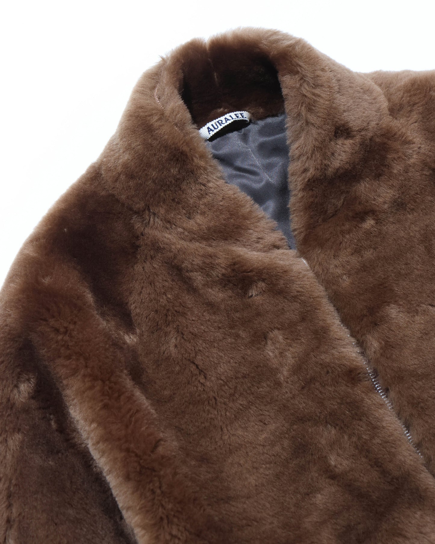 STRAIGHT MERINO MOUTON FUR ZIP BLOUSON BROWN