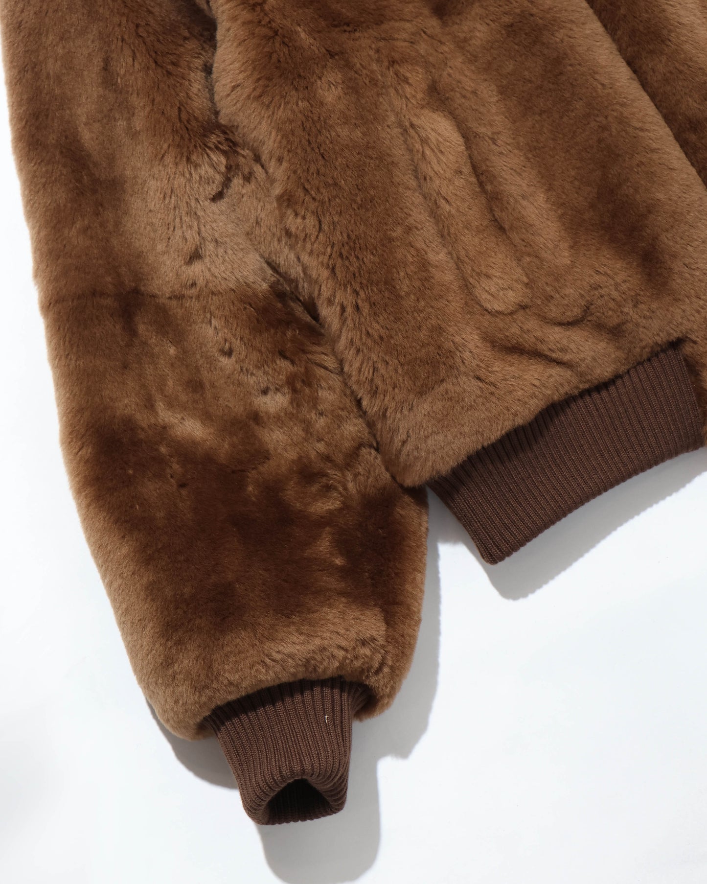 STRAIGHT MERINO MOUTON FUR ZIP BLOUSON BROWN