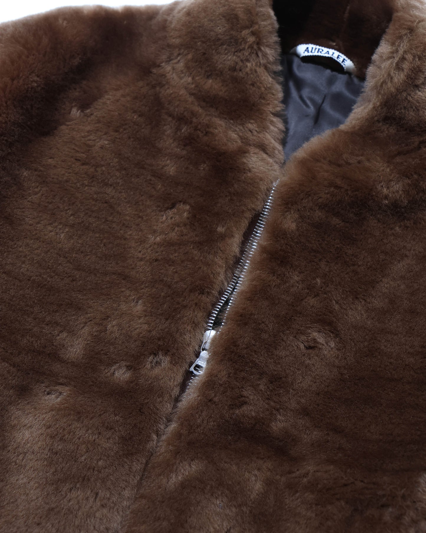 STRAIGHT MERINO MOUTON FUR ZIP BLOUSON BROWN