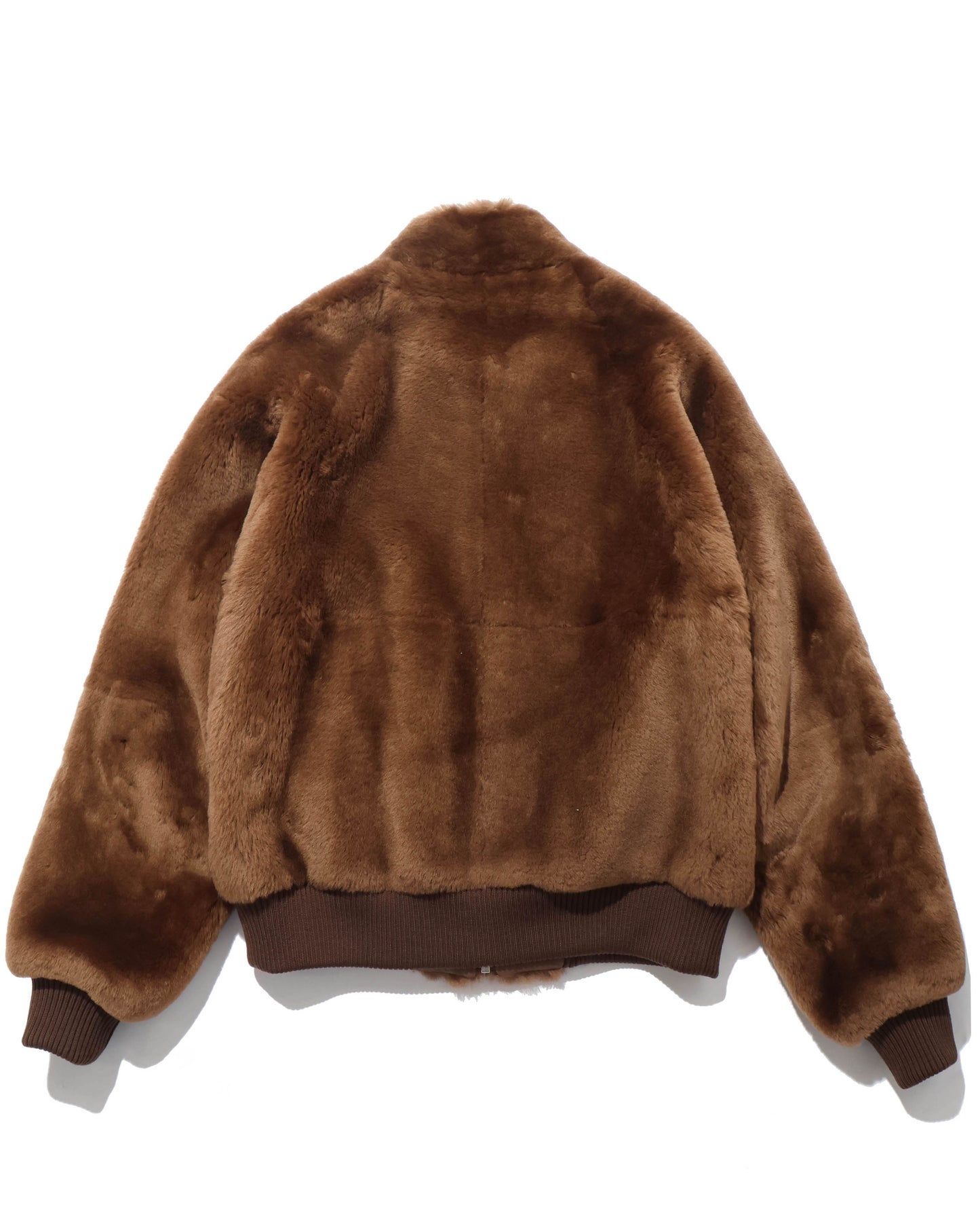 STRAIGHT MERINO MOUTON FUR ZIP BLOUSON BROWN