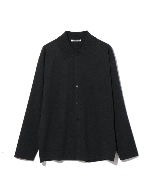 HIGH TWIST WOOL KNIT SHIRT CARDIGAN CHARCOAL