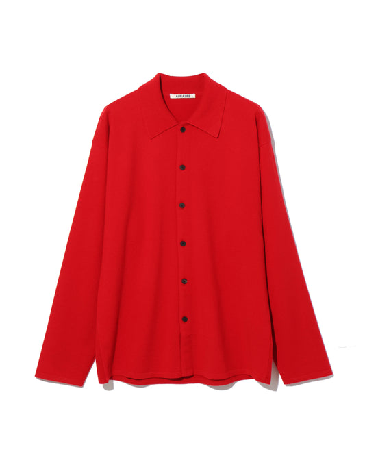 HIGH TWIST WOOL KNIT SHIRT CARDIGAN RED