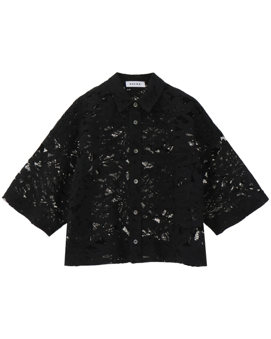 LEAF RASCHEL LACE CROPPED SHIRT