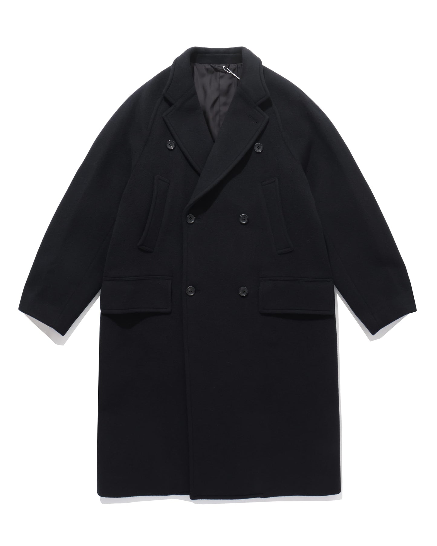 Wool Beaver Double-Breasted Coat BlackNavy