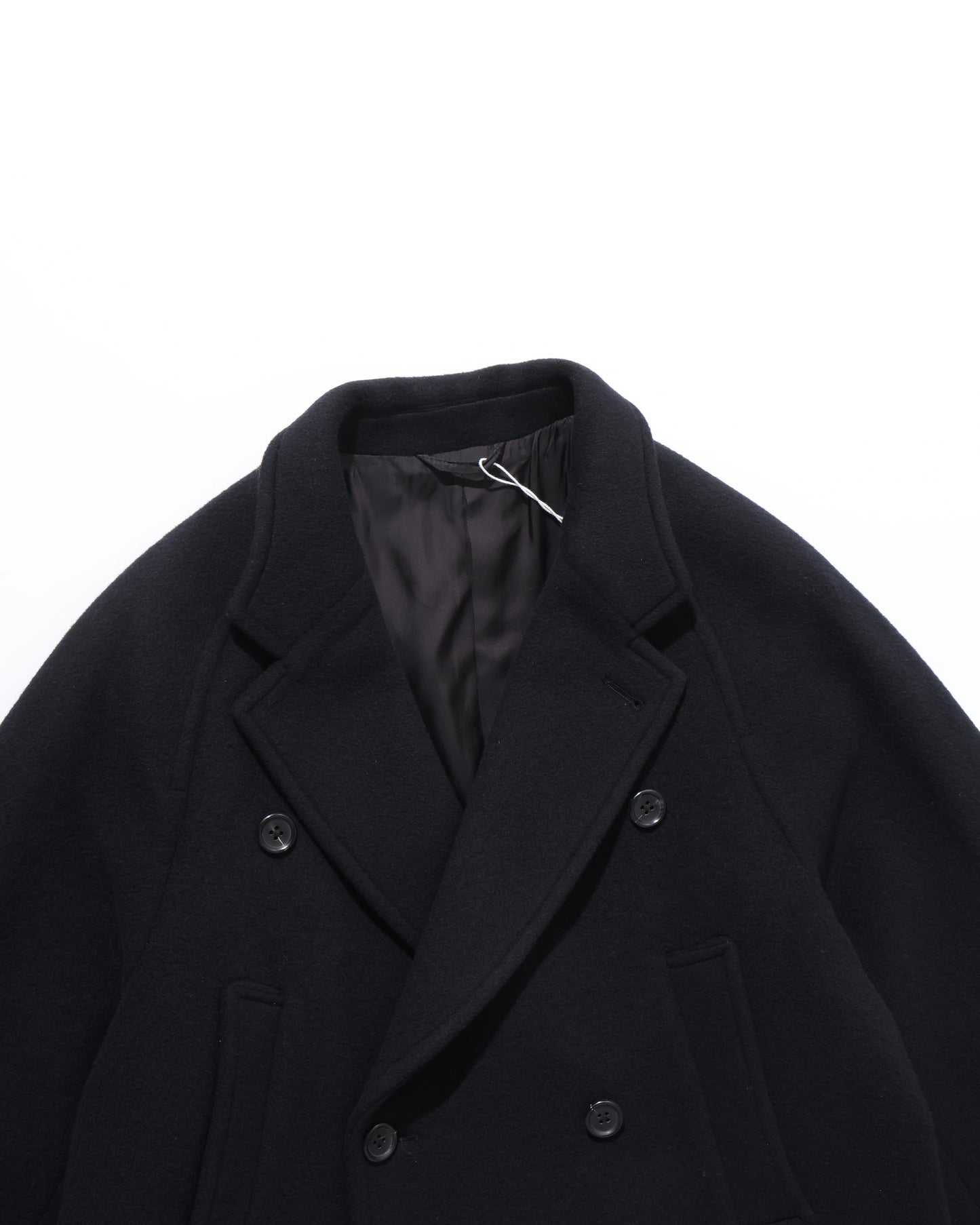 Wool Beaver Double-Breasted Coat BlackNavy