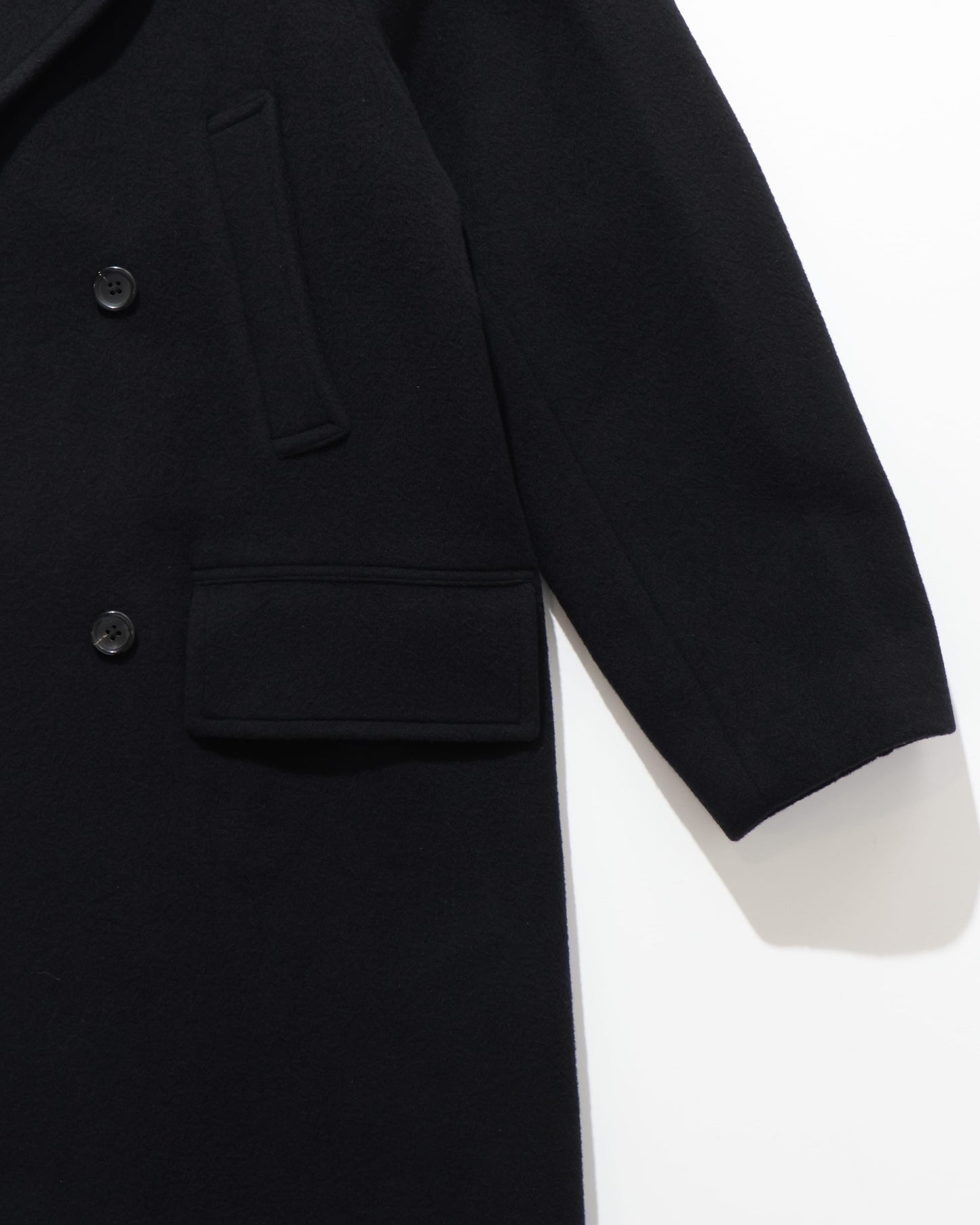 Wool Beaver Double-Breasted Coat BlackNavy