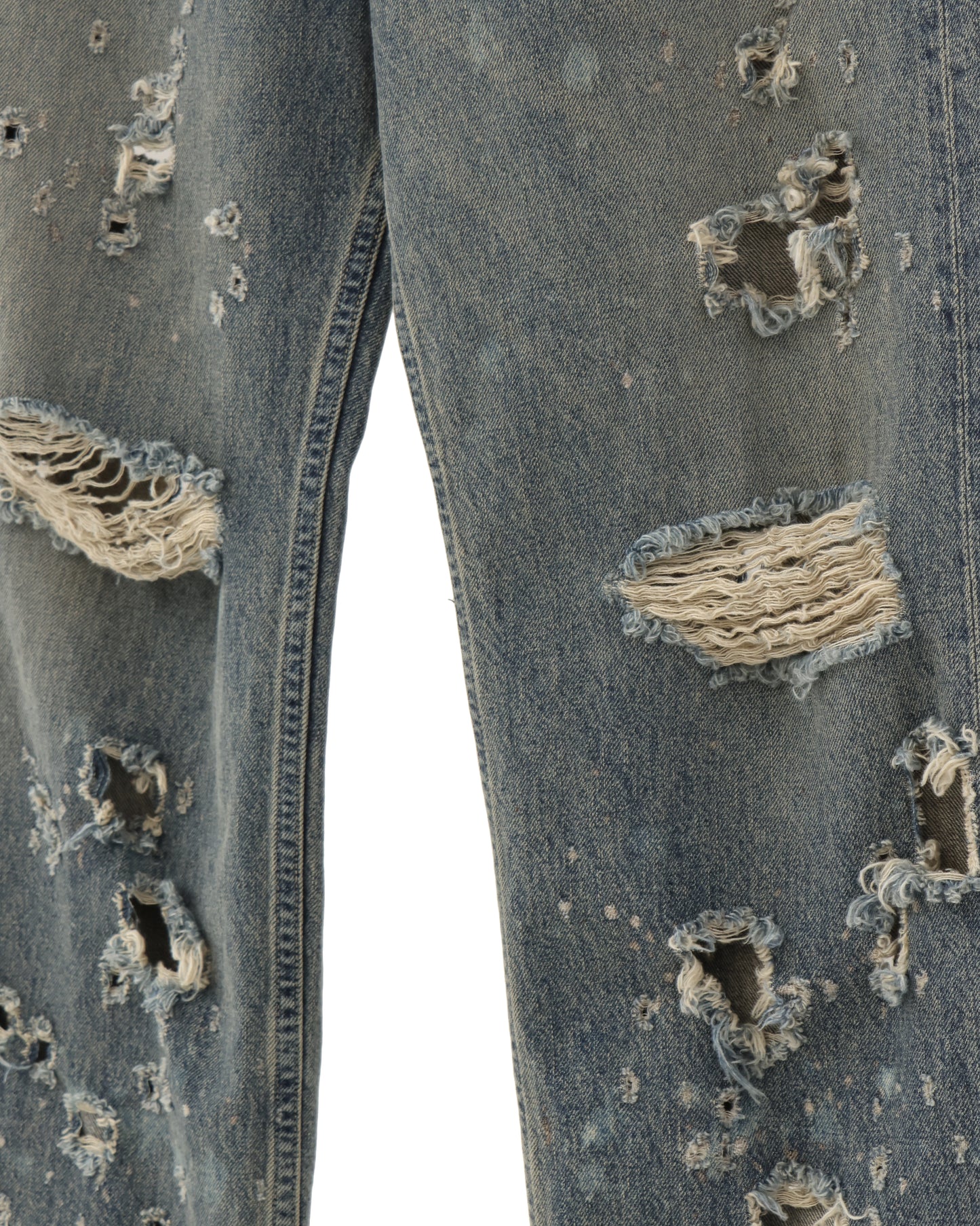 "Damage" Straight Denim Pants