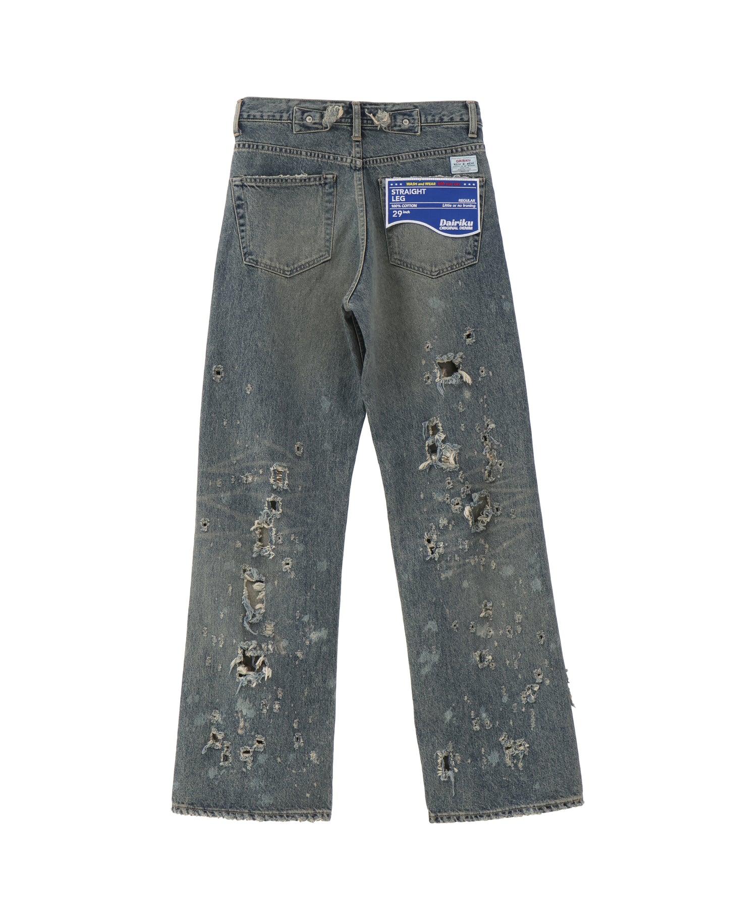 "Damage" Straight Denim Pants