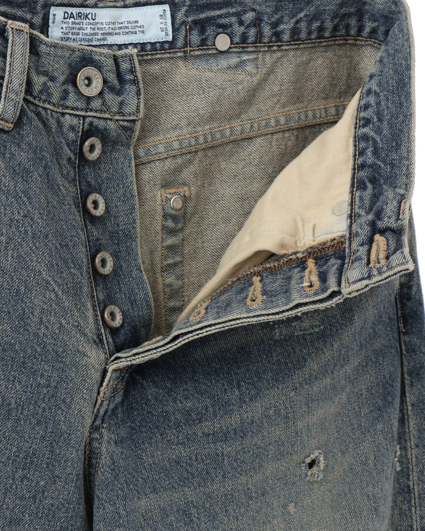 "Damage" Straight Denim Pants