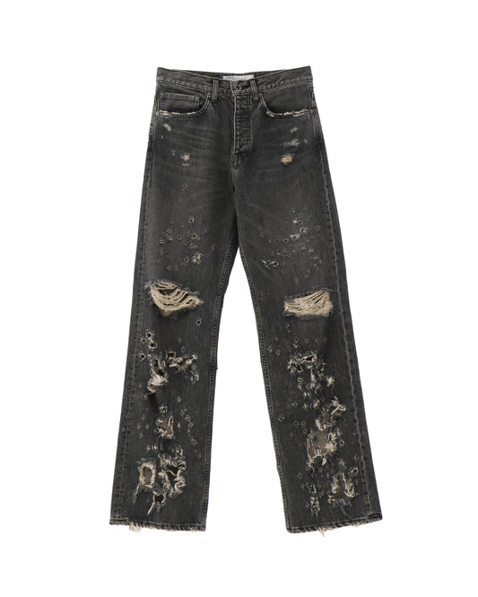 "Damage" Straight Denim Pants