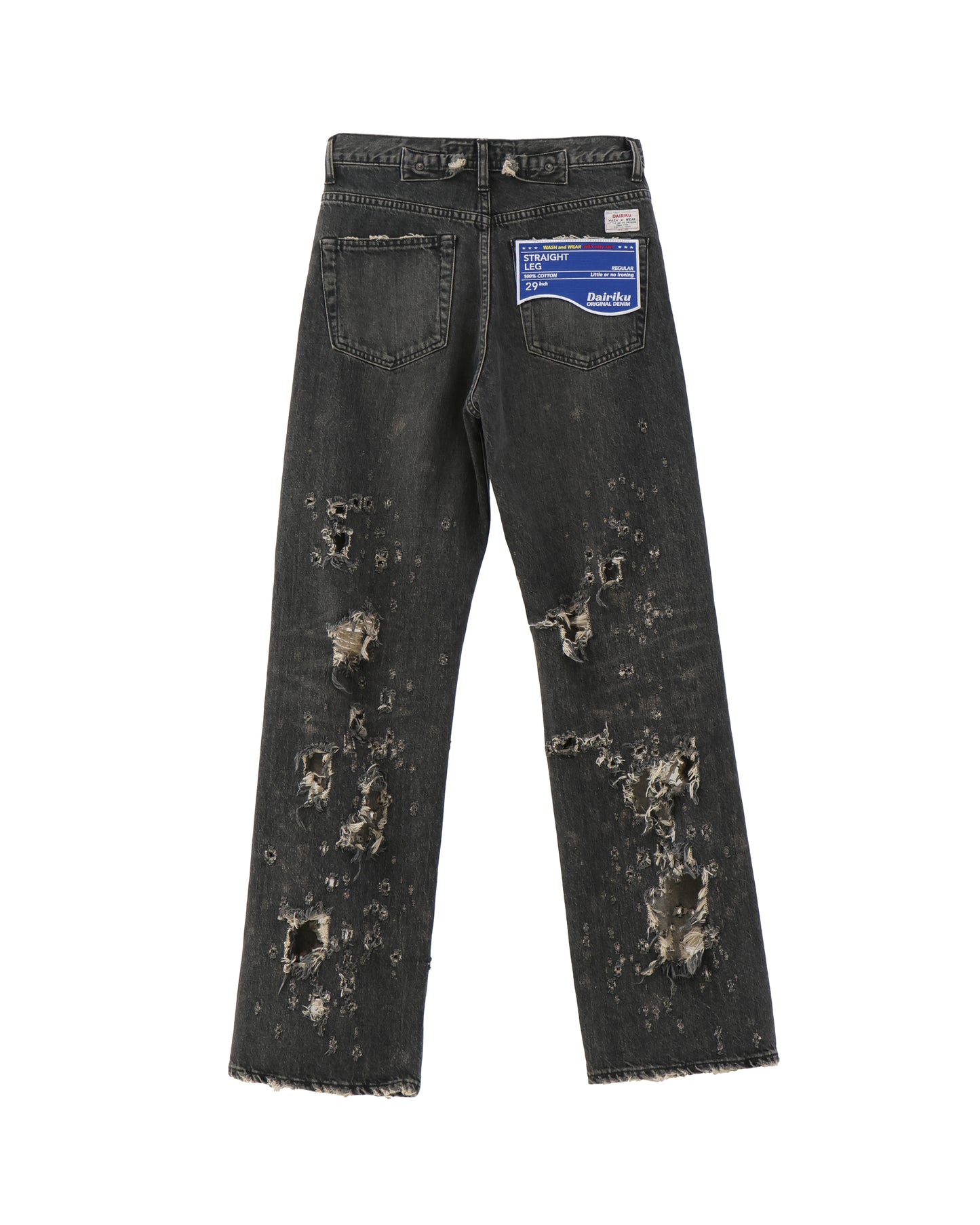 "Damage" Straight Denim Pants