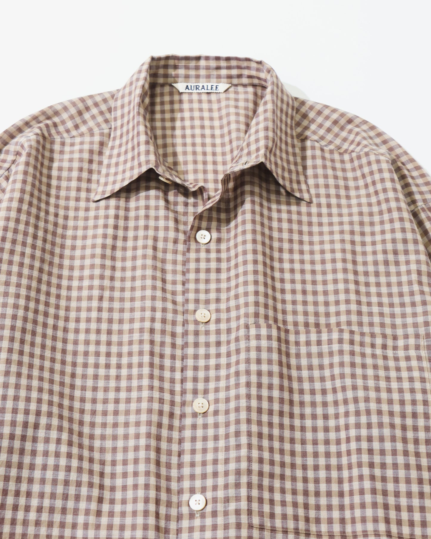 AIRY LIGHT COTTON CHECK BIG SHIRT BROWN GINGHAM CHECK
