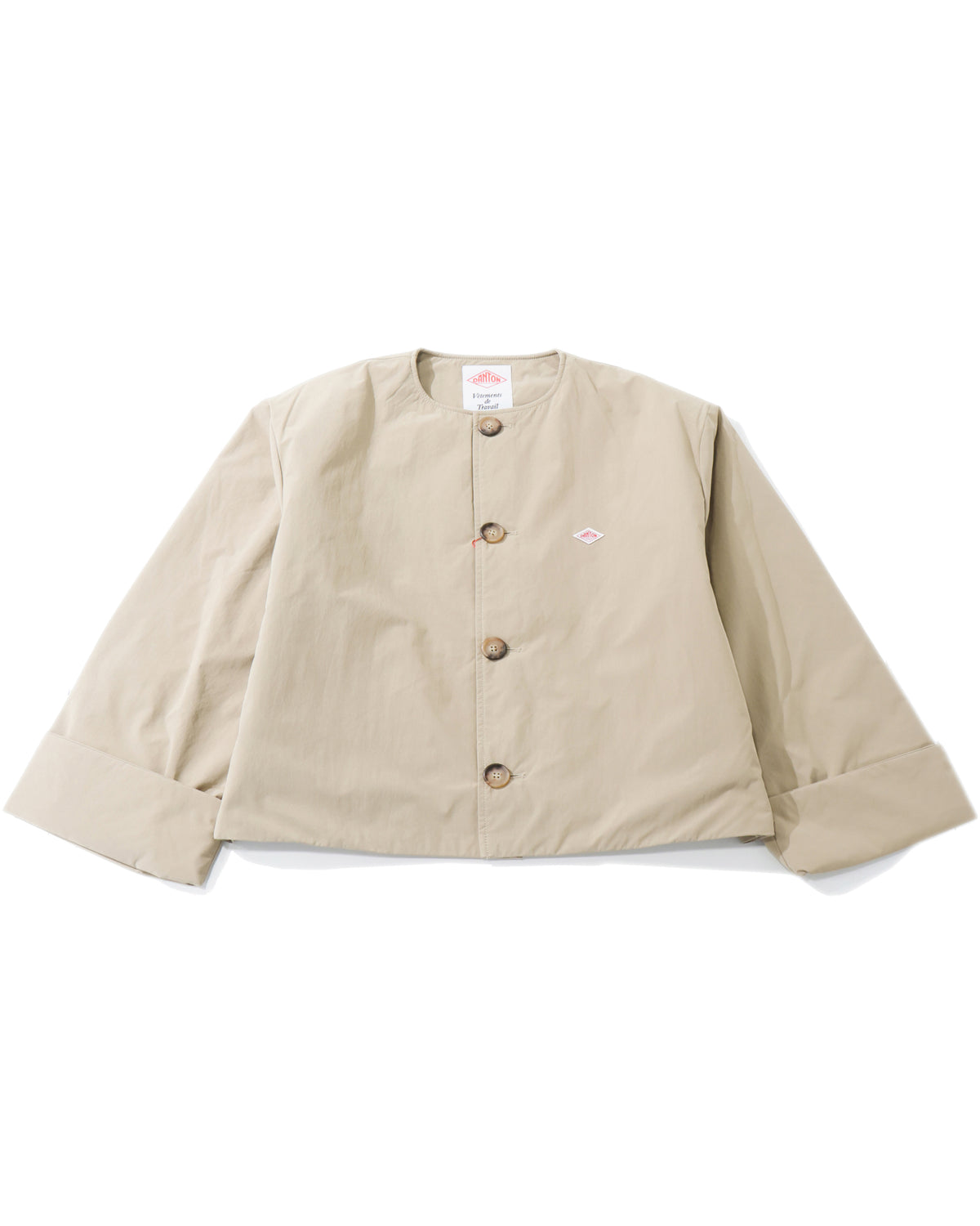 Peach Taffeta Insulation Collarless Wide Jacket