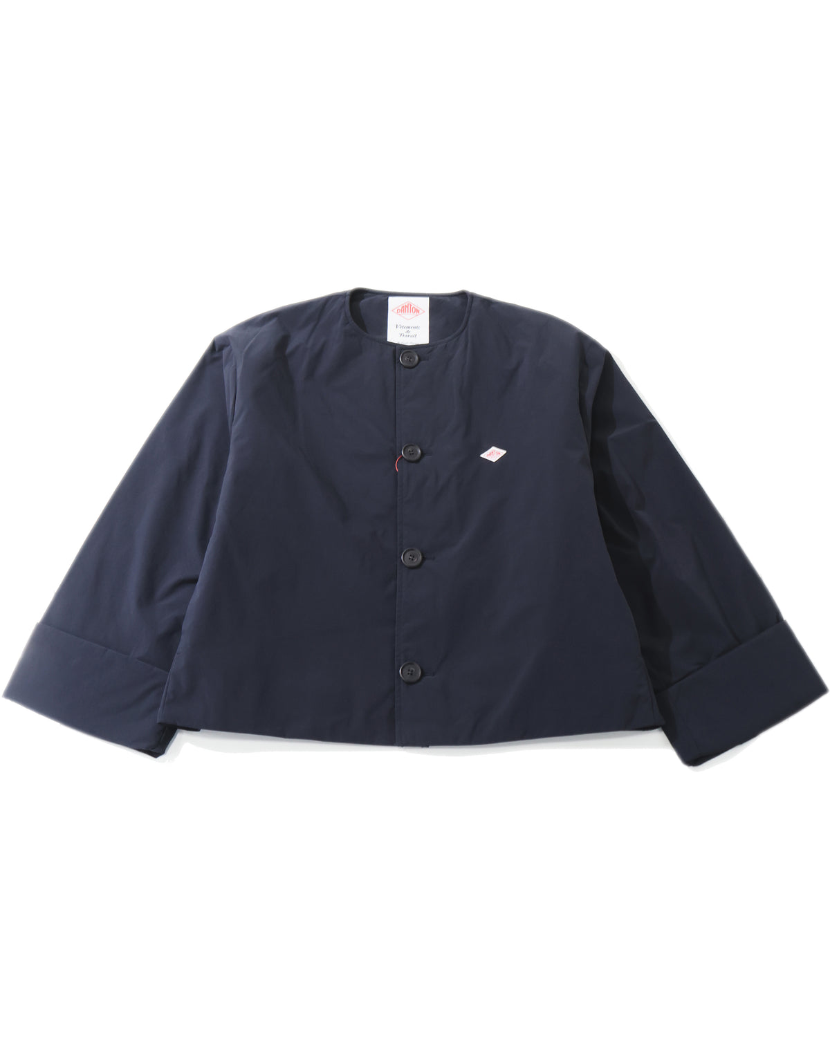 Peach Taffeta Insulation Collarless Wide Jacket