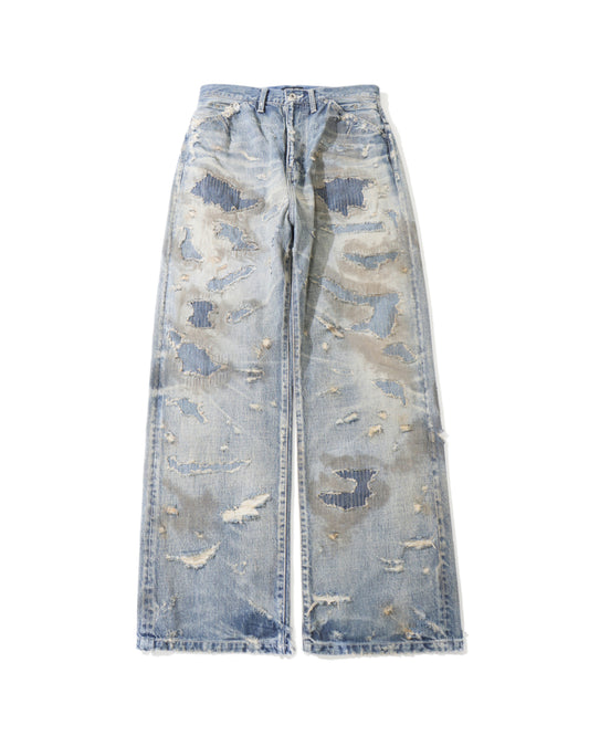 Destroyed Straight Denim Pants