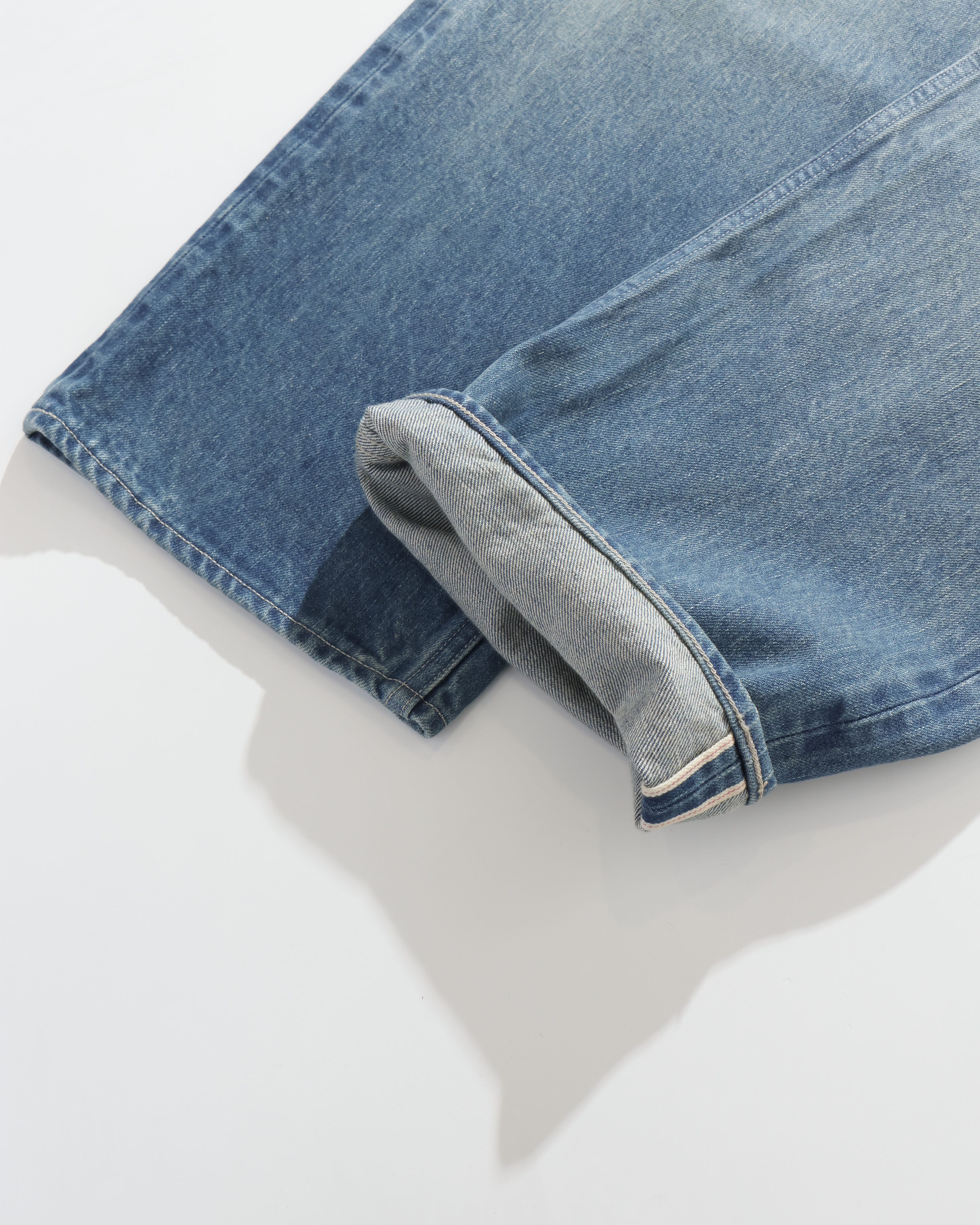 SELVEDGE FADED HEAVY DENIM WIDE PANTS FADED INDIGO – TIME
