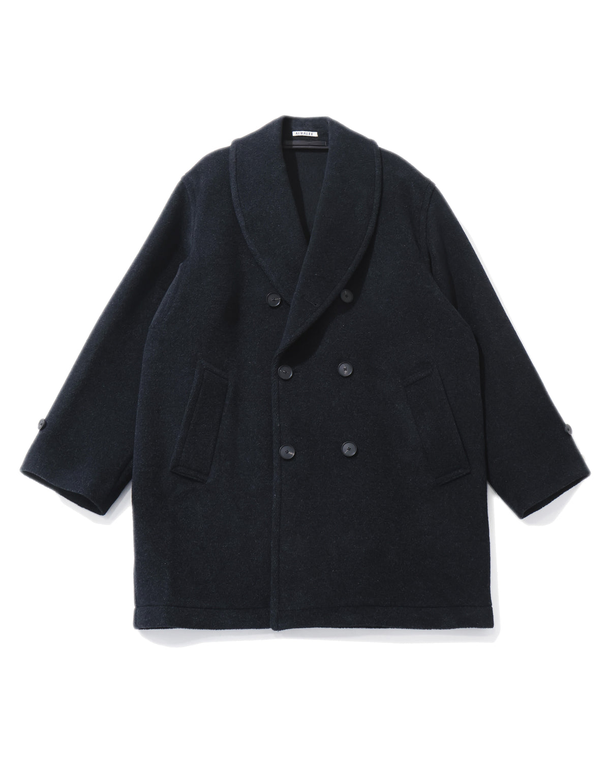 WOOL HERRINGBONE SHAWL COLLAR COAT DARK CHARCOAL