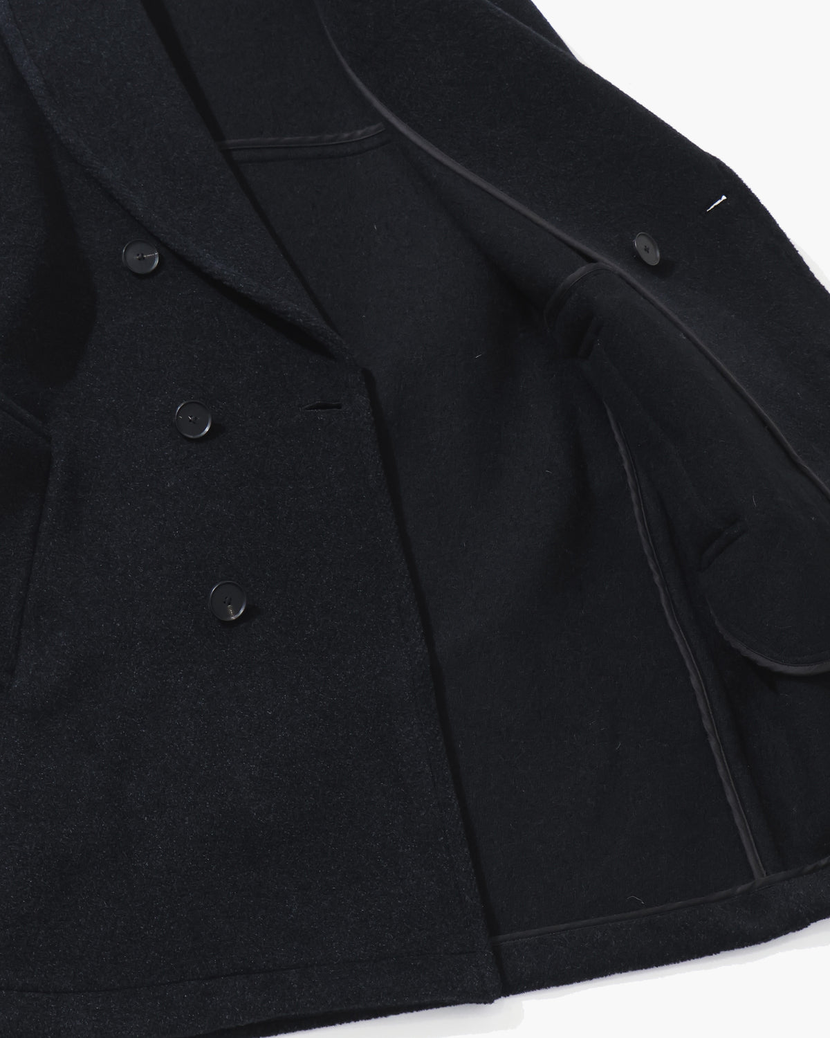 WOOL HERRINGBONE SHAWL COLLAR COAT DARK CHARCOAL