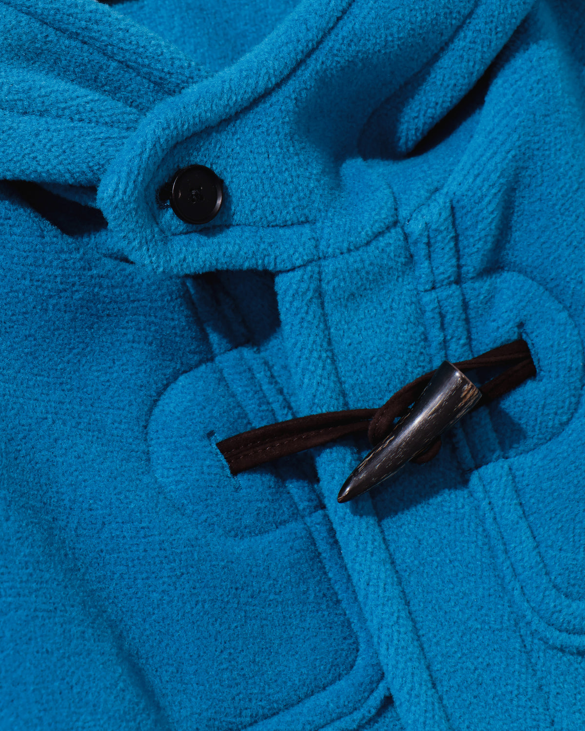 WOOL HERRINGBONE DUFFLE COAT CERULEAN BLUE