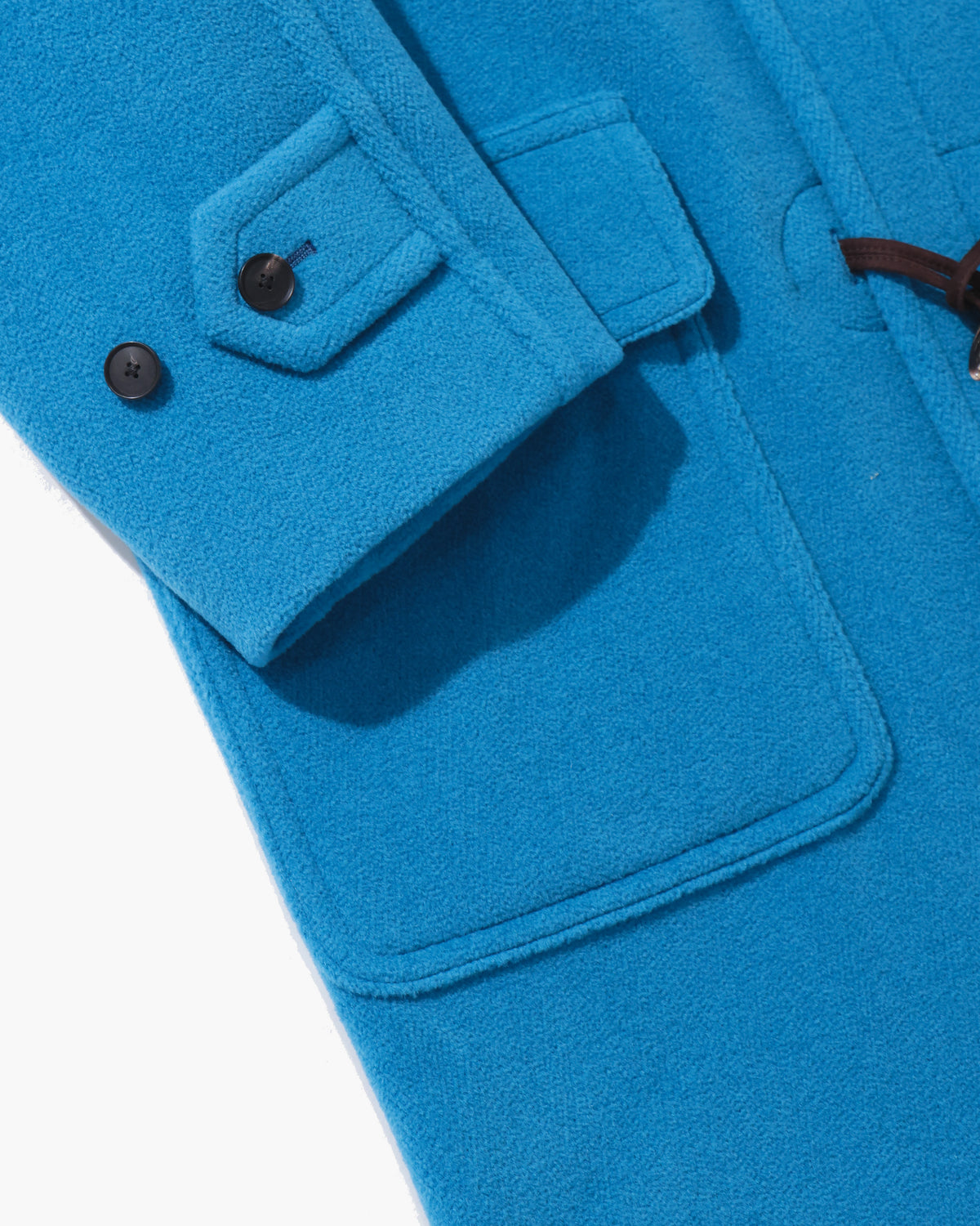 WOOL HERRINGBONE DUFFLE COAT CERULEAN BLUE
