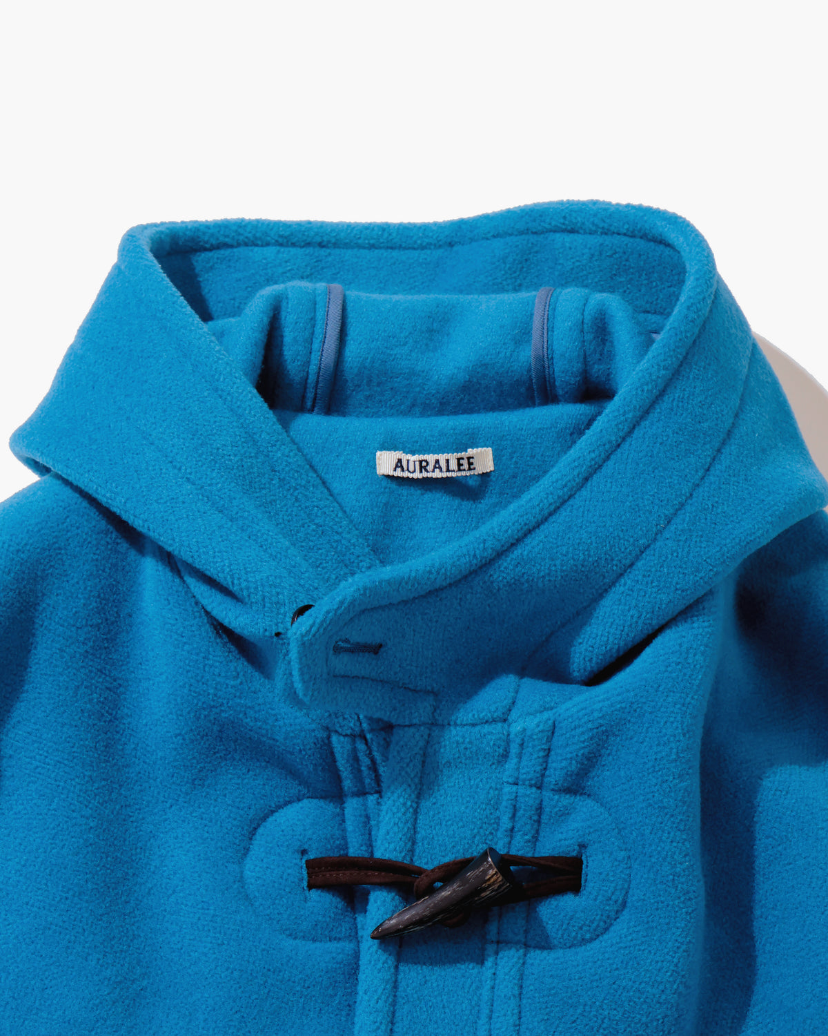 WOOL HERRINGBONE DUFFLE COAT CERULEAN BLUE