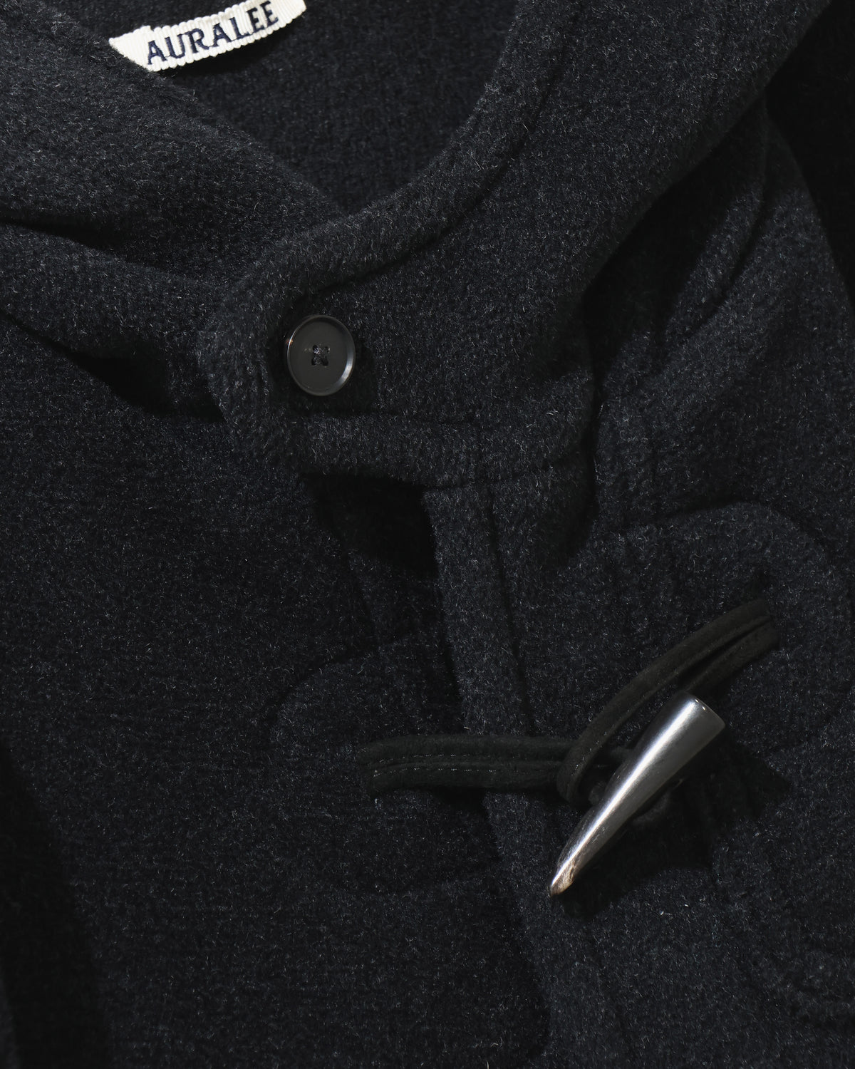 WOOL HERRINGBONE DUFFLE COAT DARK CHARCOAL