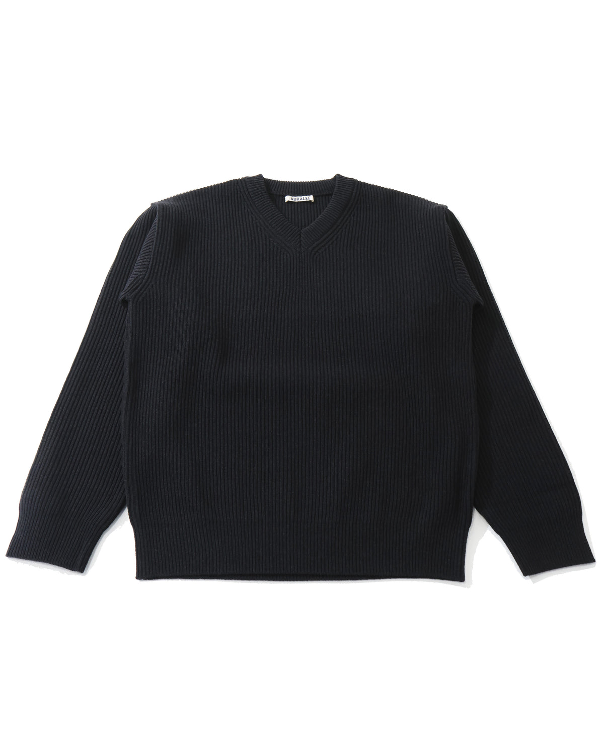 SUPER FINE WOOL RIB KNIT V-NECK P/O TOP BLACK