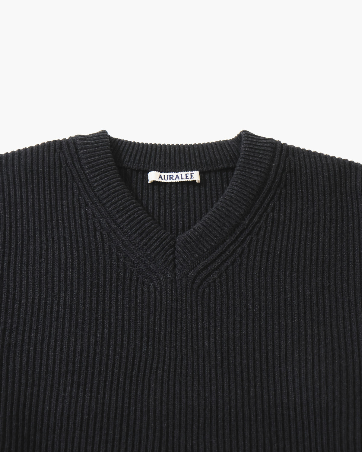 SUPER FINE WOOL RIB KNIT V-NECK P/O TOP BLACK