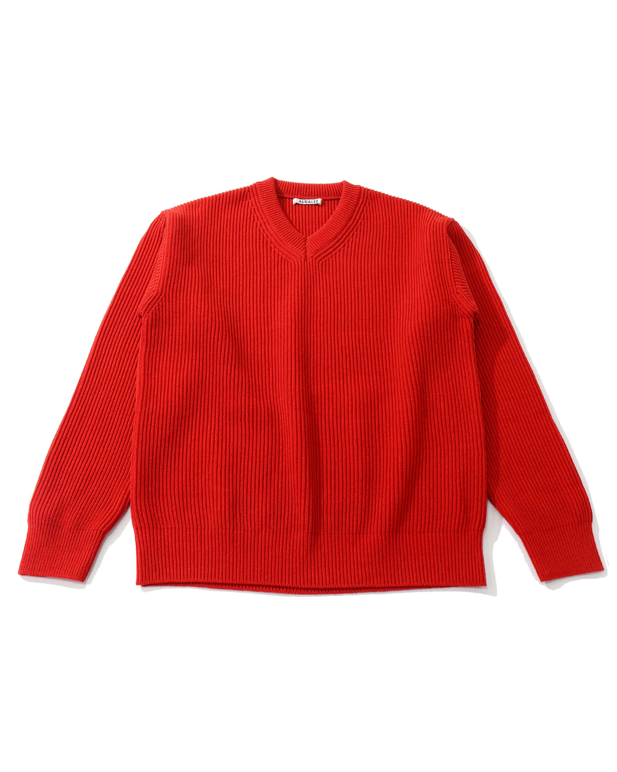 SUPER FINE WOOL RIB KNIT V-NECK P/O RED