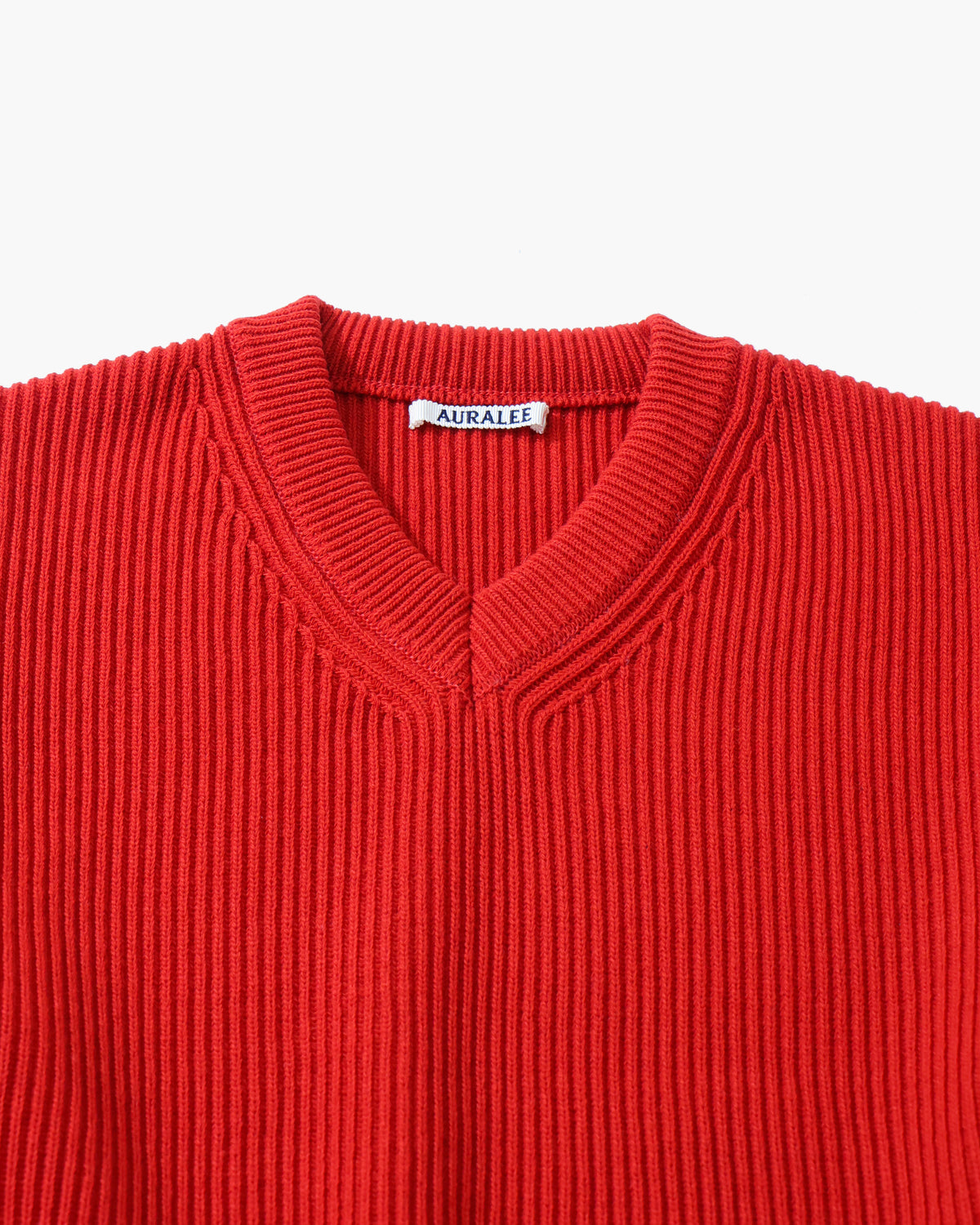 SUPER FINE WOOL RIB KNIT V-NECK P/O RED
