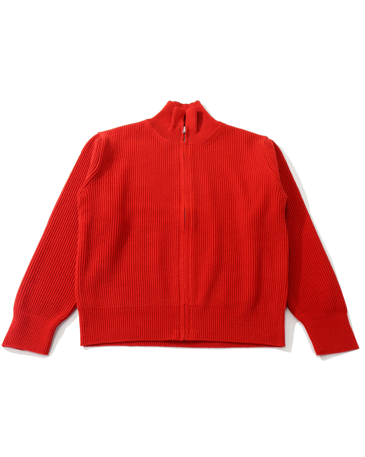 SUPER FINE WOOL RIB KNIT ZIP CARDIGAN RED